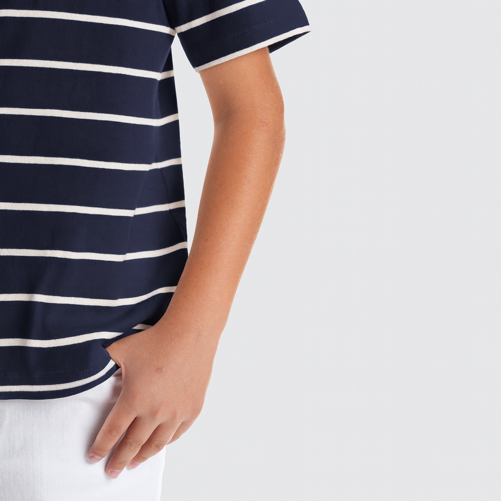 White*Navy Stripe T-shirt-BTS-46S - Naga Homme