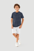 White*Navy Stripe T-shirt-BTS-46S - Naga Homme