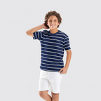 White*Navy Stripe T-shirt-BTS-46S - Naga Homme