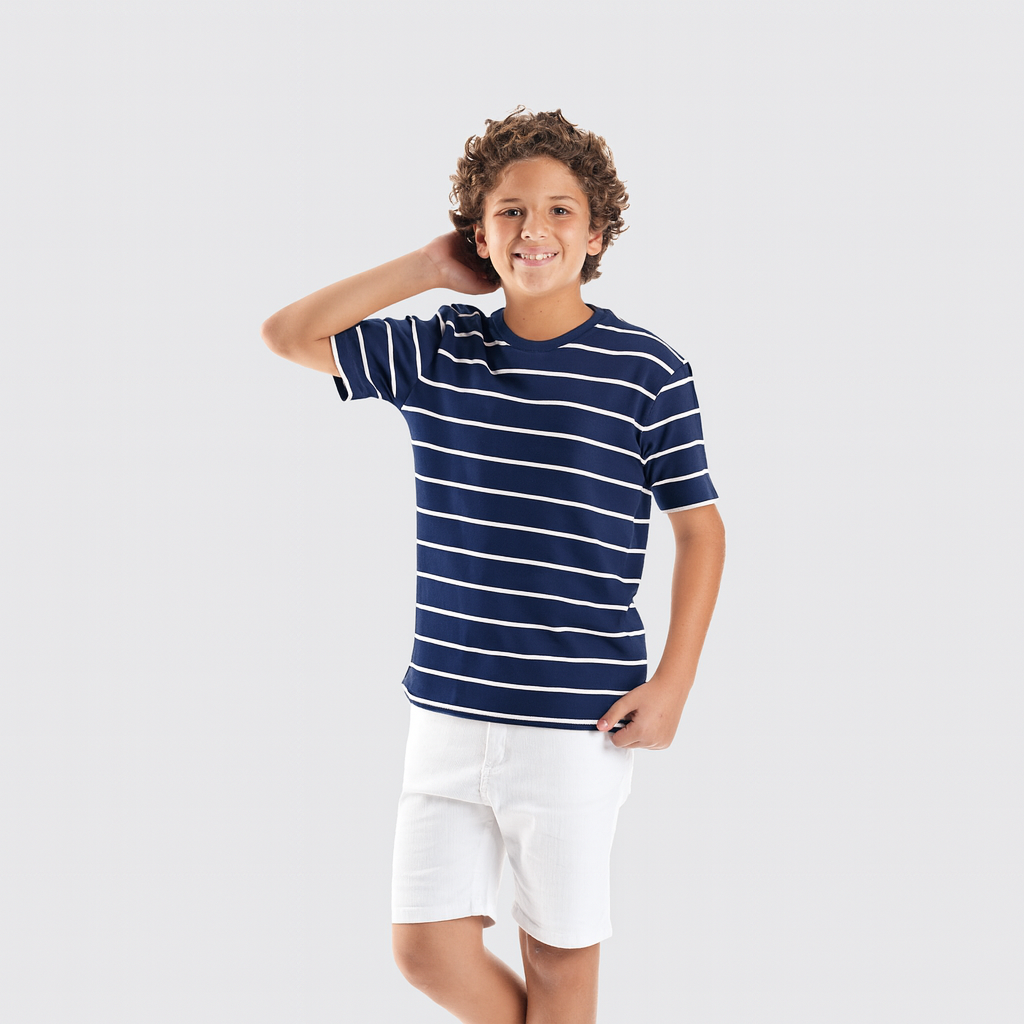 White*Navy Stripe T-shirt-BTS-46S