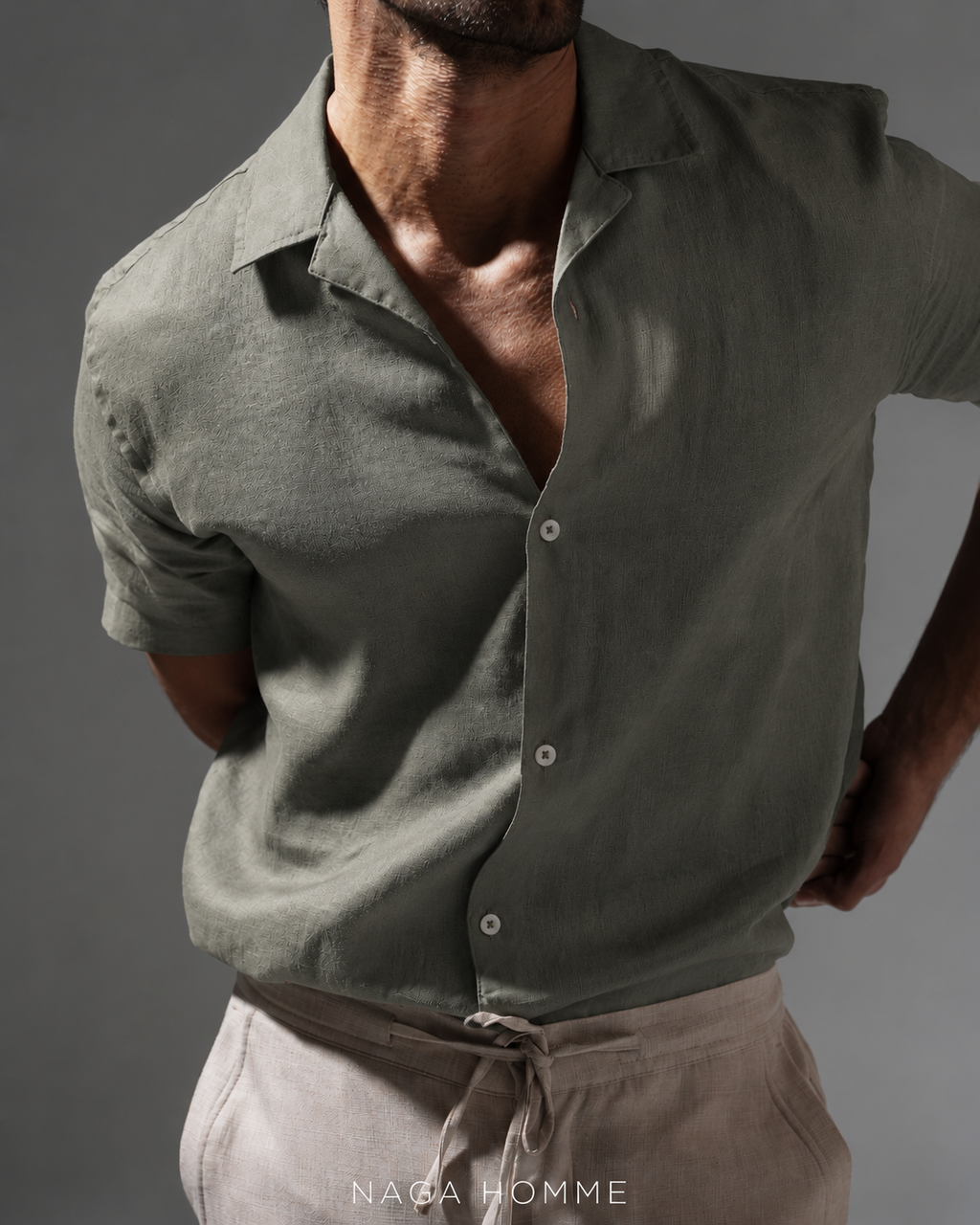Short-Sleeve Linen Shirt(0194)