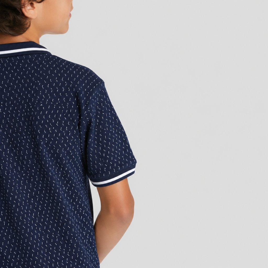 Boys' White Print Polo Shirt-BPO-95S