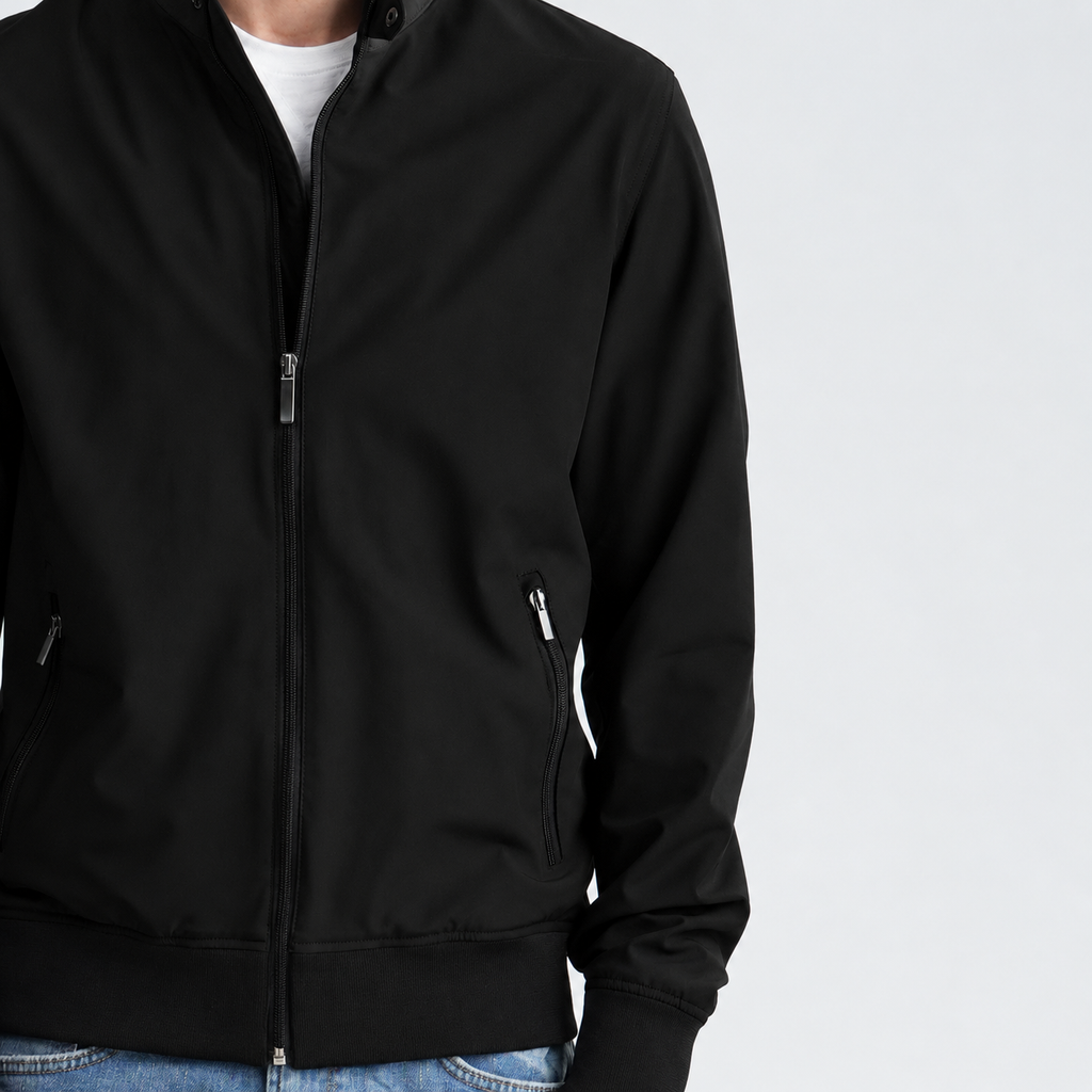 Men's Navy Stand Collar Jacket-MJKF-37