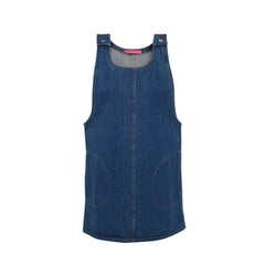 Girls Crewneck Vintage Overall Mini Dress with Pockets(gdr-47)