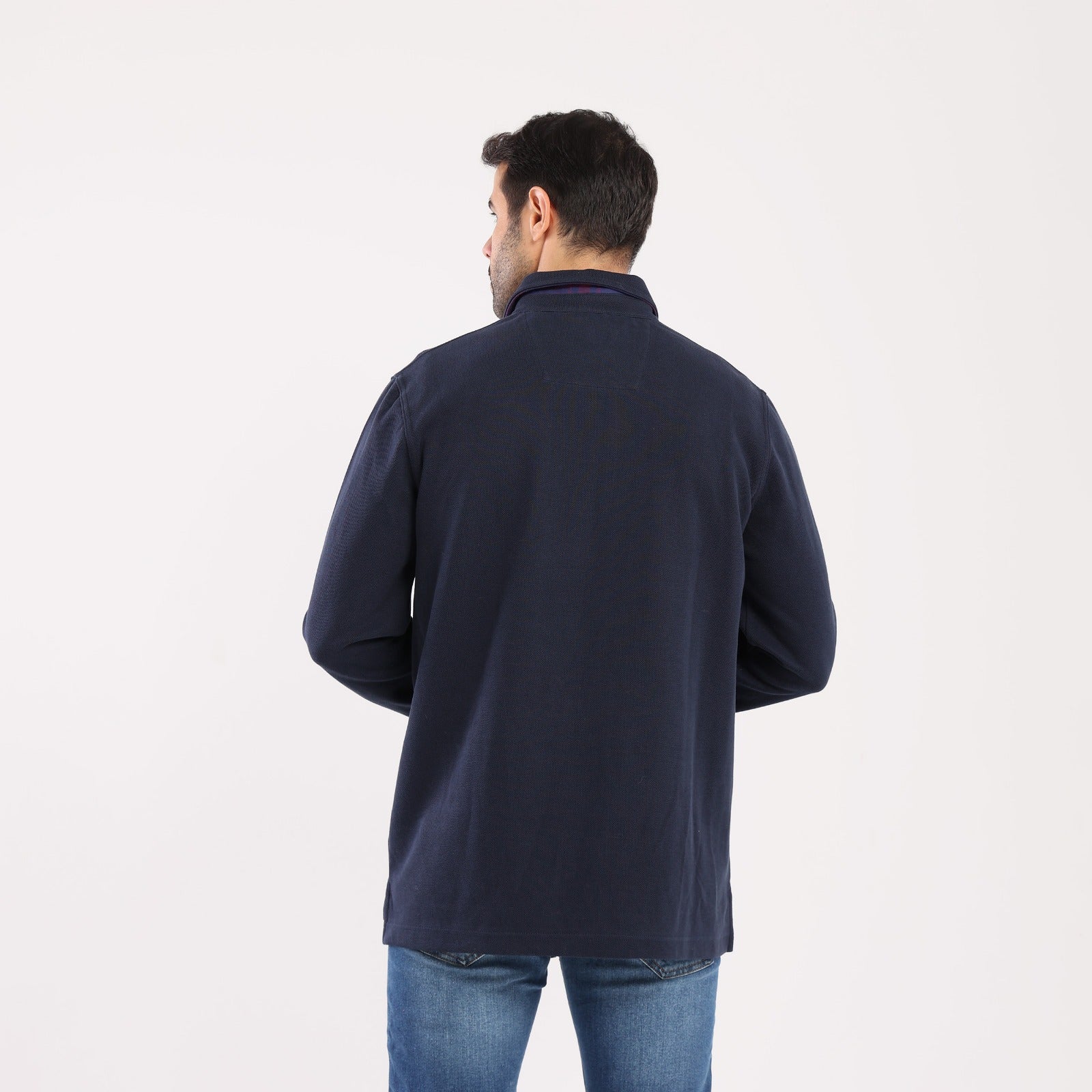Navy Polo Collar Sweatshirt MSW-67W