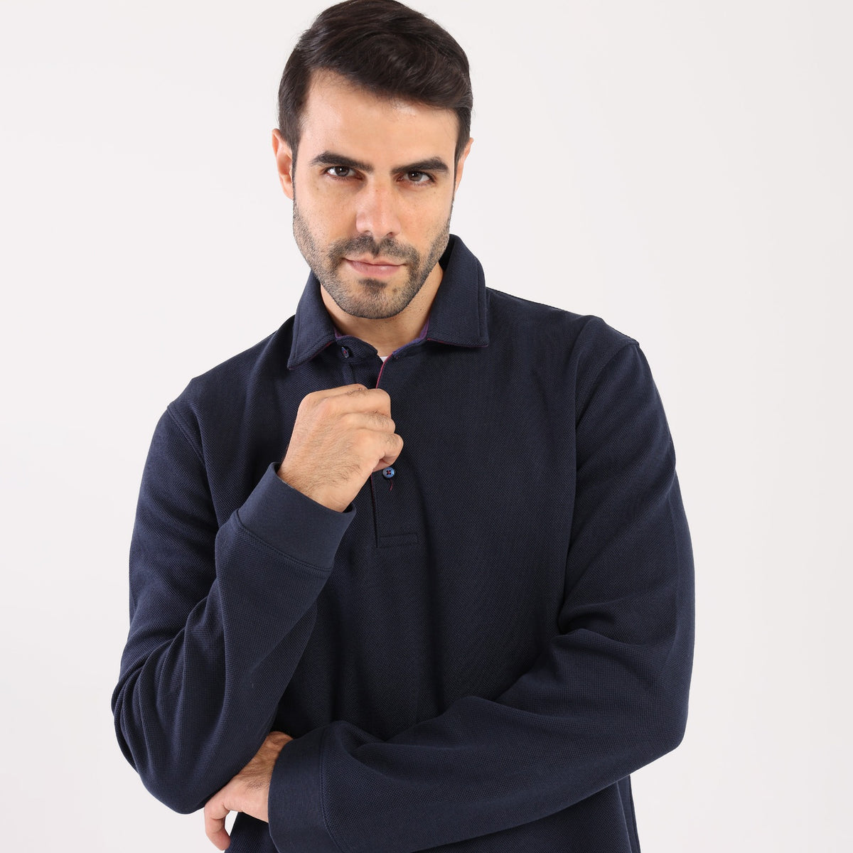 Navy Polo Collar Sweatshirt MSW-67W