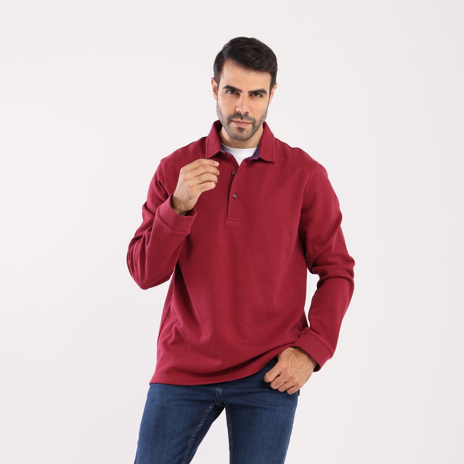 Red Sweatshirt with with a polo collar (MSW-67W) Main image