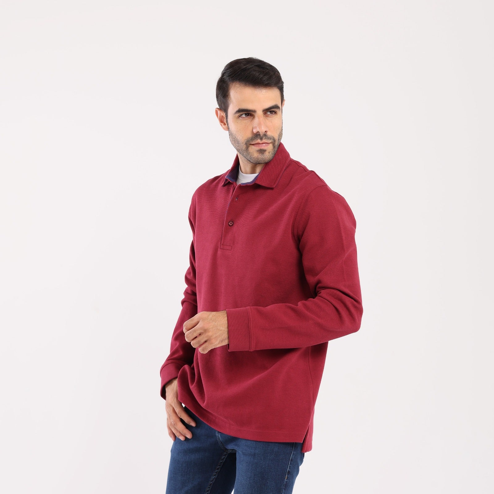 Red Sweatshirt with with a polo collar (MSW-67W) Secondary image