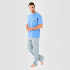 بيجامة نص كم ازرق فاتح