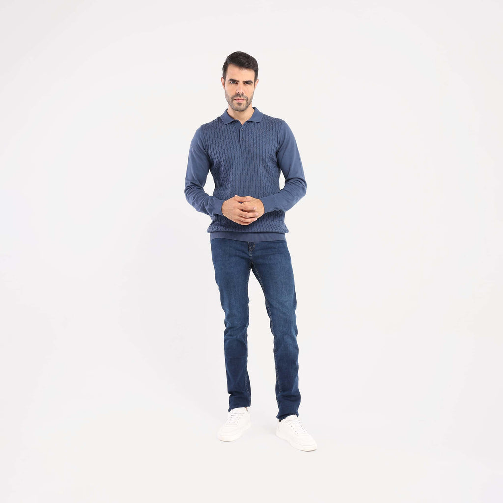 Indigo Pullover Polo Cable Long Sleeve - MPLBSC-87 - nagahomme