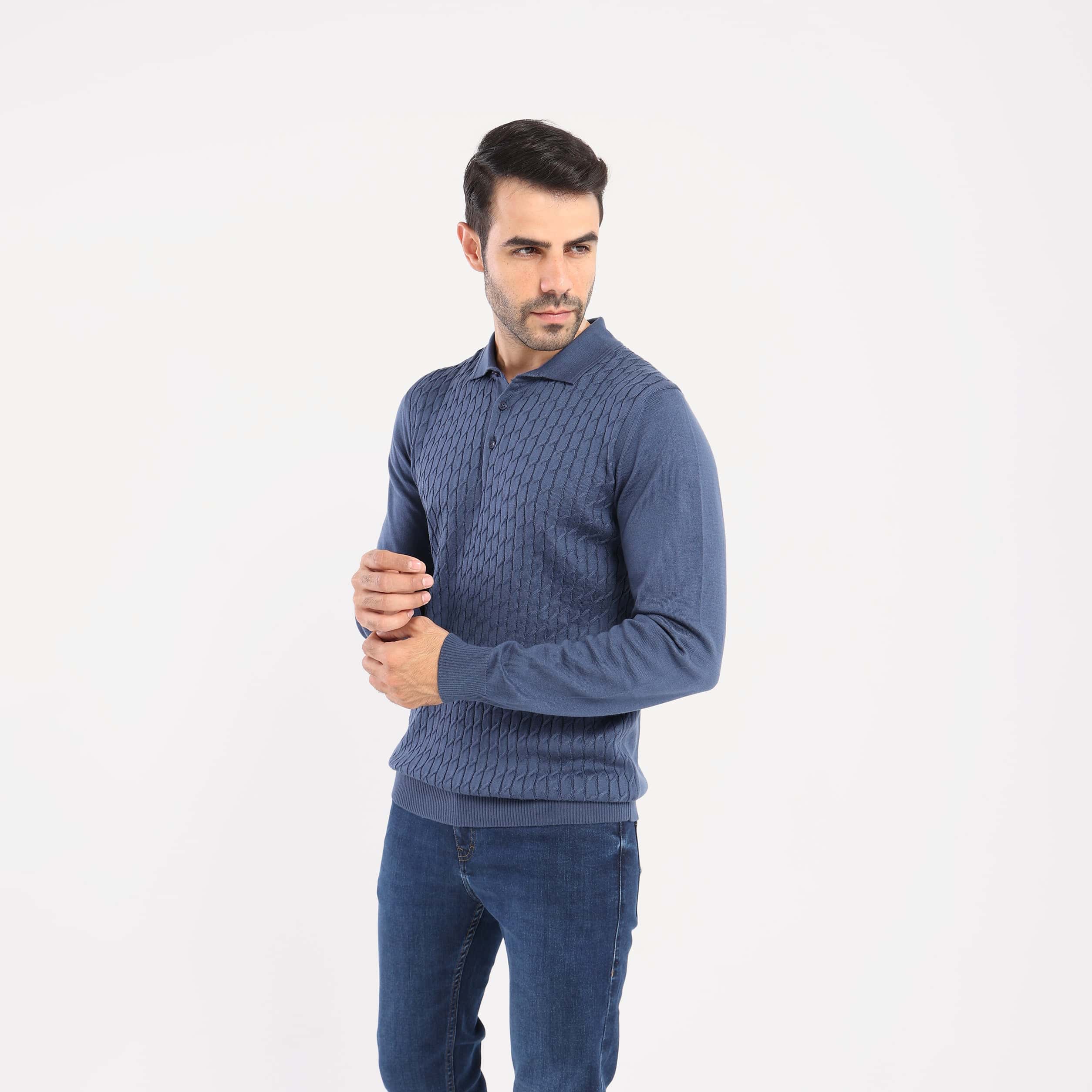 Indigo Pullover Polo Cable Long Sleeve - MPLBSC-87 - nagahomme