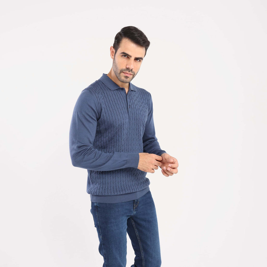 Indigo Pullover Polo Cable Long Sleeve - MPLBSC-87 - nagahomme