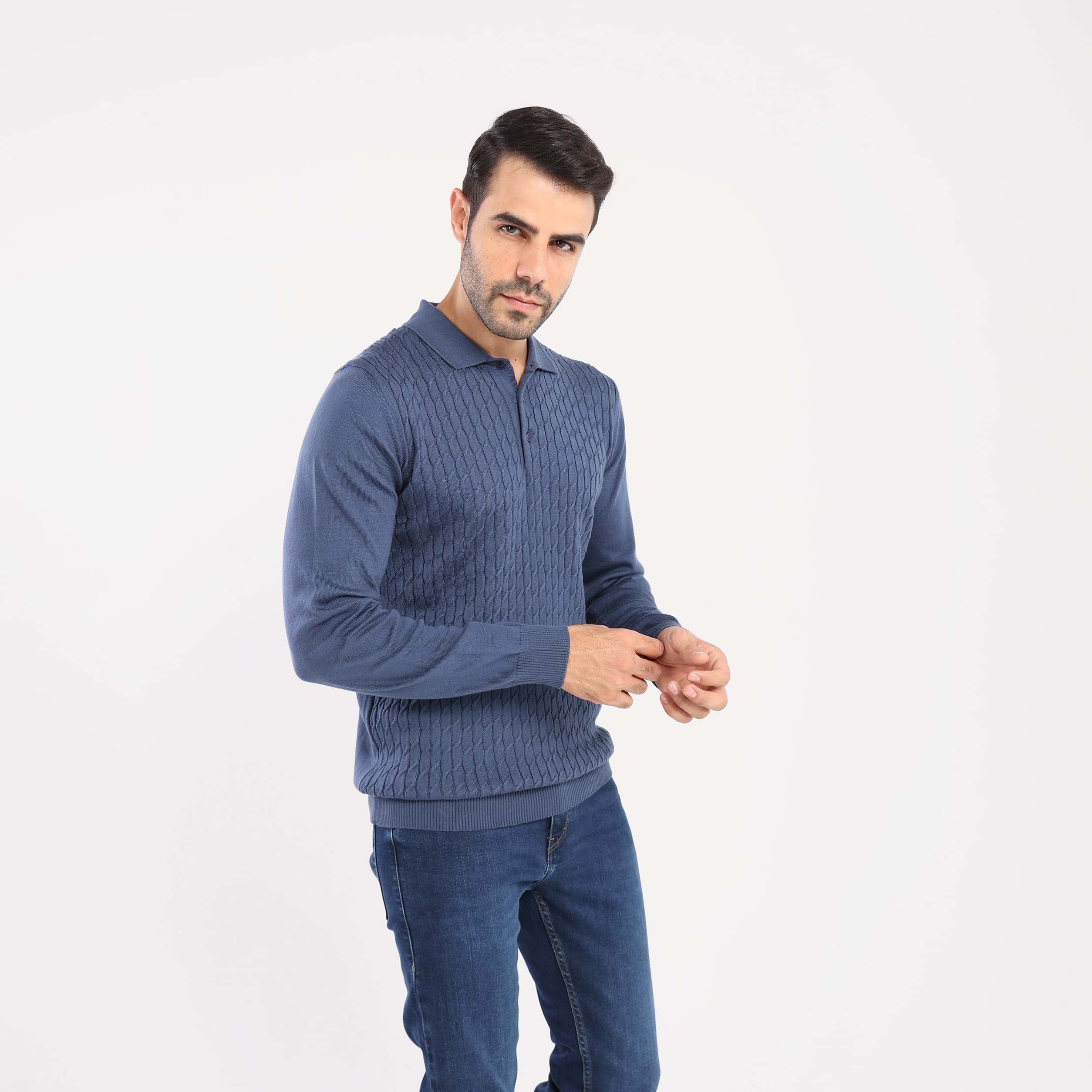 Indigo Pullover Polo Cable Long Sleeve - MPLBSC-87 - nagahomme
