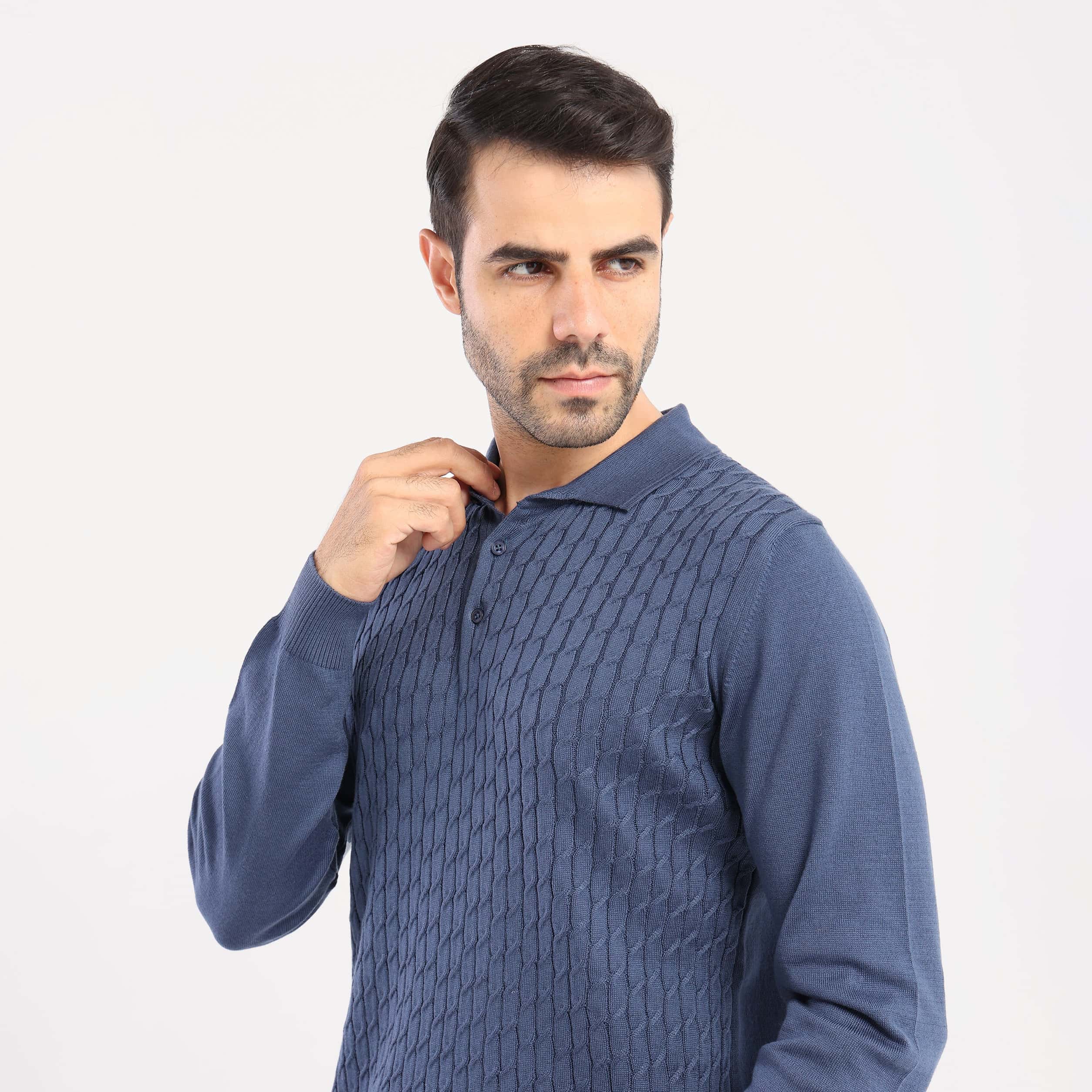 Indigo Pullover Polo Cable Long Sleeve - MPLBSC-87 - nagahomme
