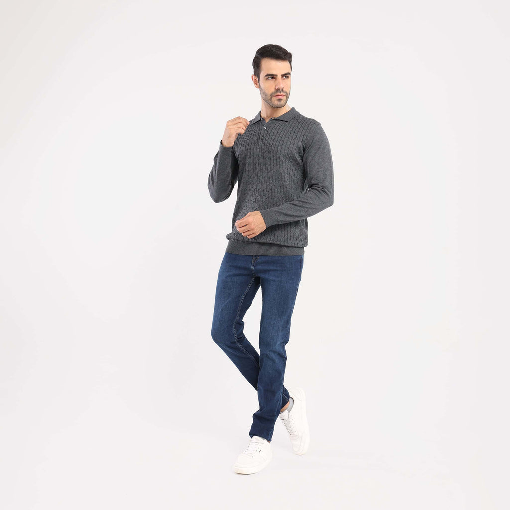 Charcoal chanee Pullover Polo Cable Long Sleeve - MPLBSC-87 - nagahomme