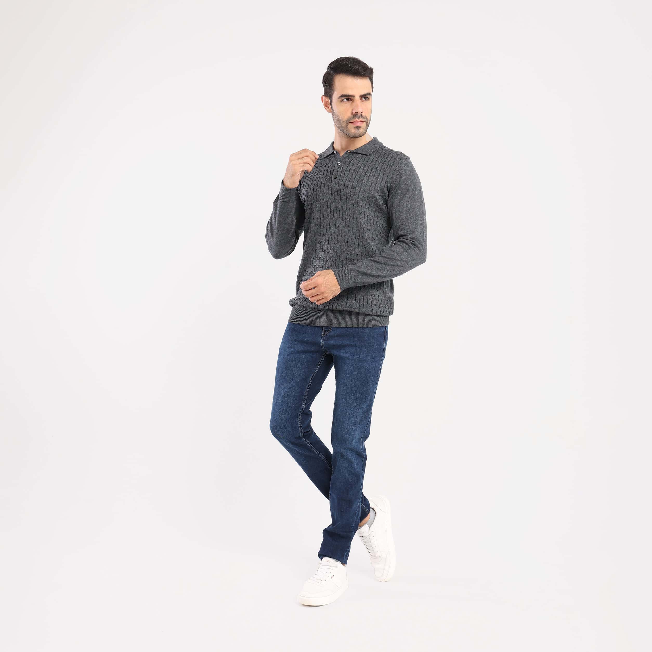 Charcoal chanee Pullover Polo Cable Long Sleeve - MPLBSC-87 - nagahomme