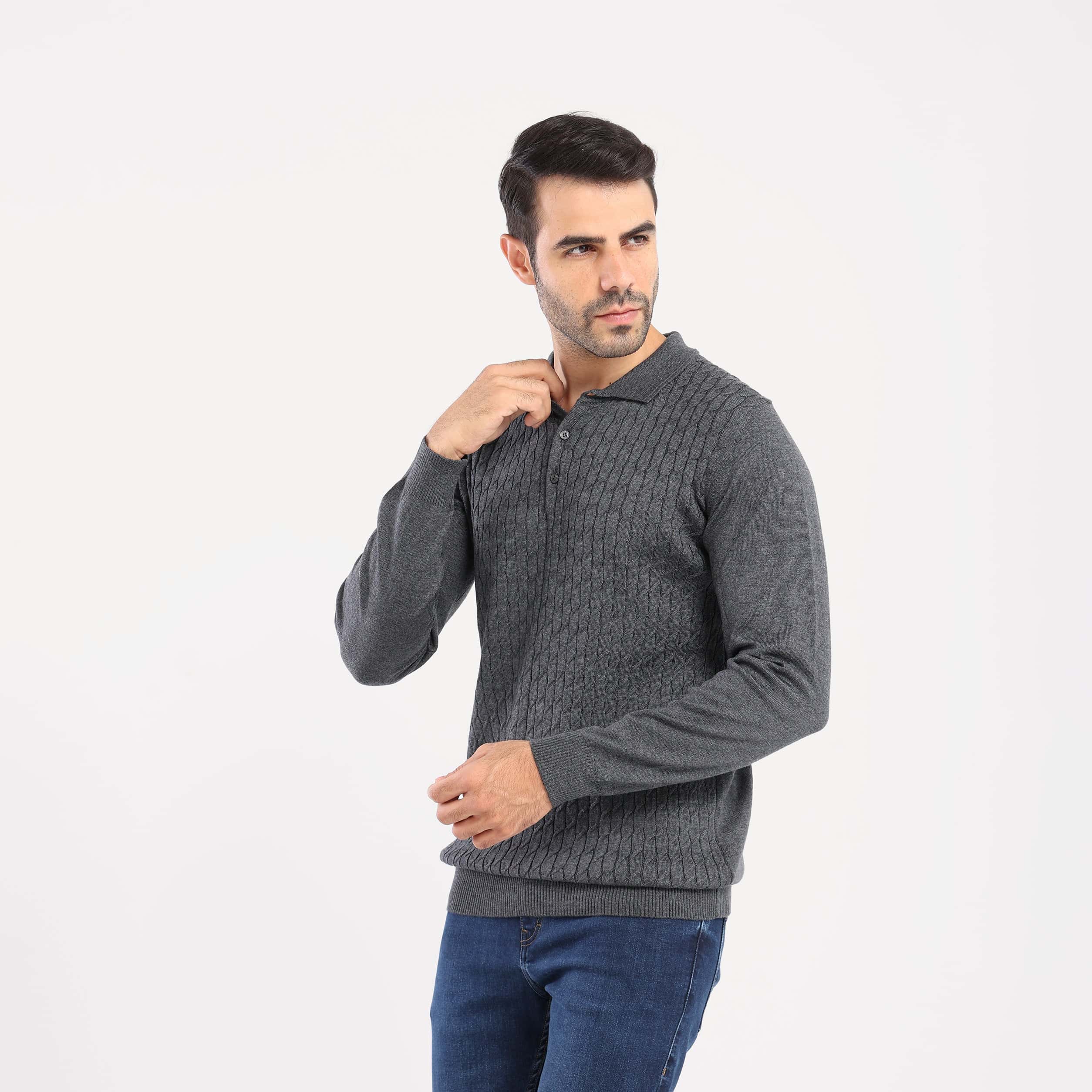 Charcoal chanee Pullover Polo Cable Long Sleeve - MPLBSC-87 Secondary image