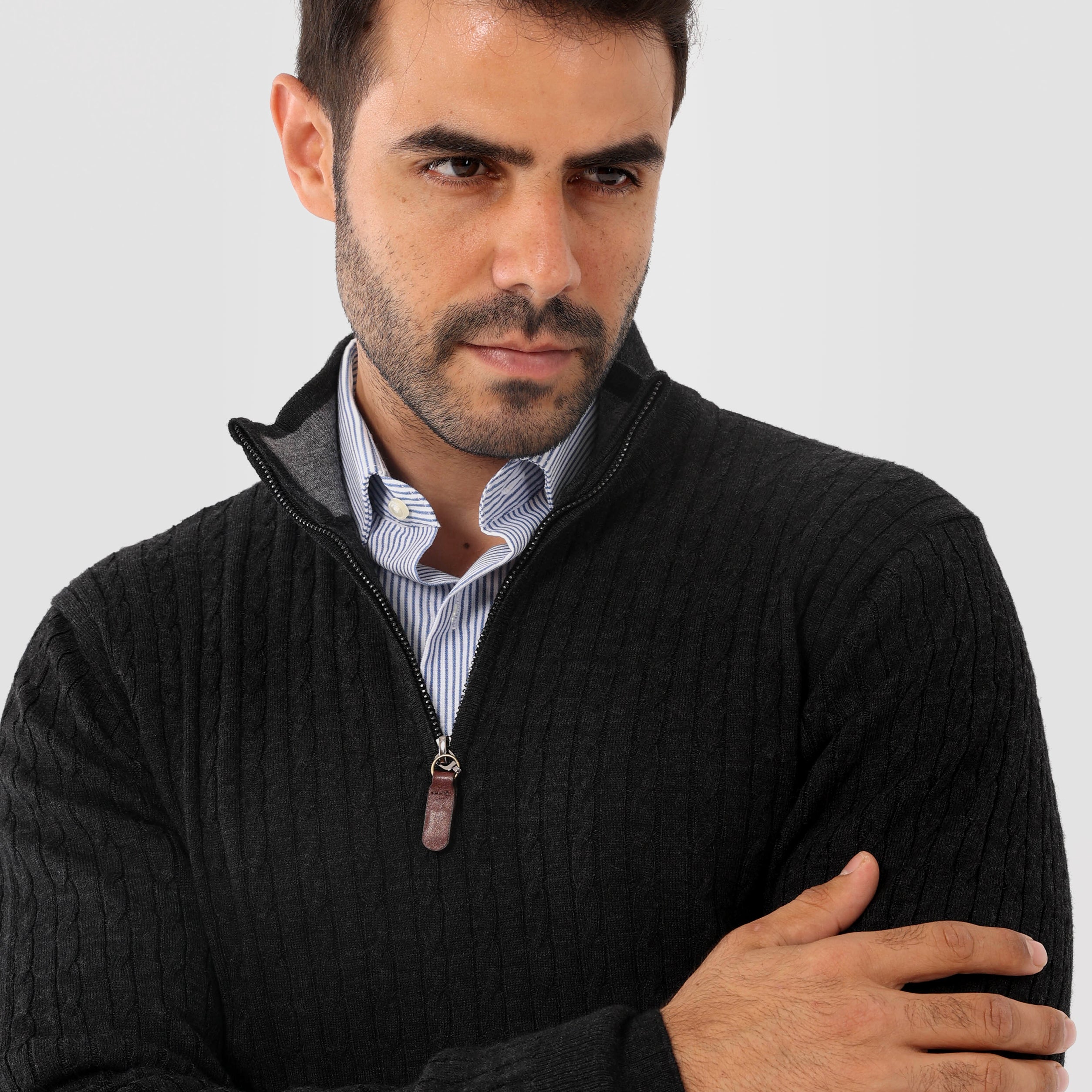 Dark Gray Pullover Mock Neck Cable(24)