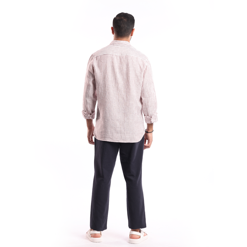 Dark Red*white Linen Shirt - MSH644 - nagahomme