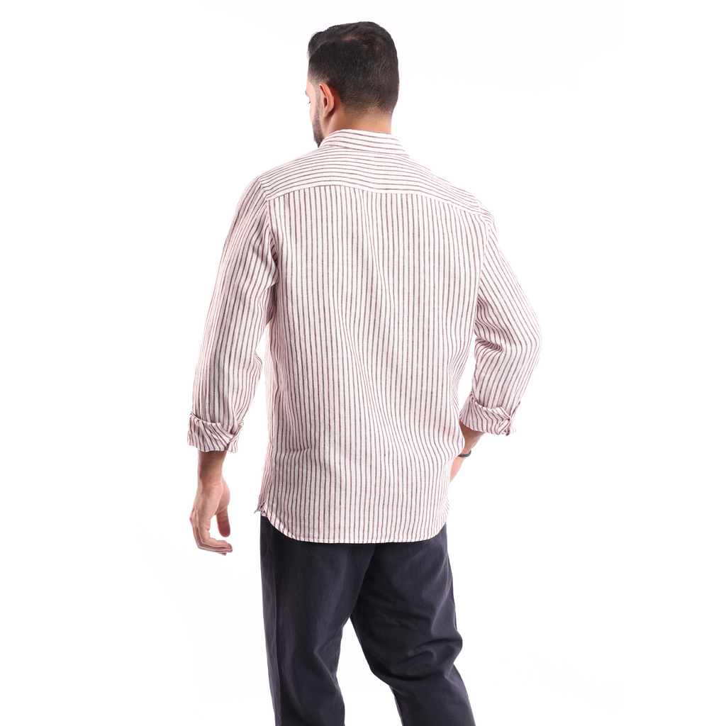 Dark Red*white Linen Shirt - MSH644 - nagahomme