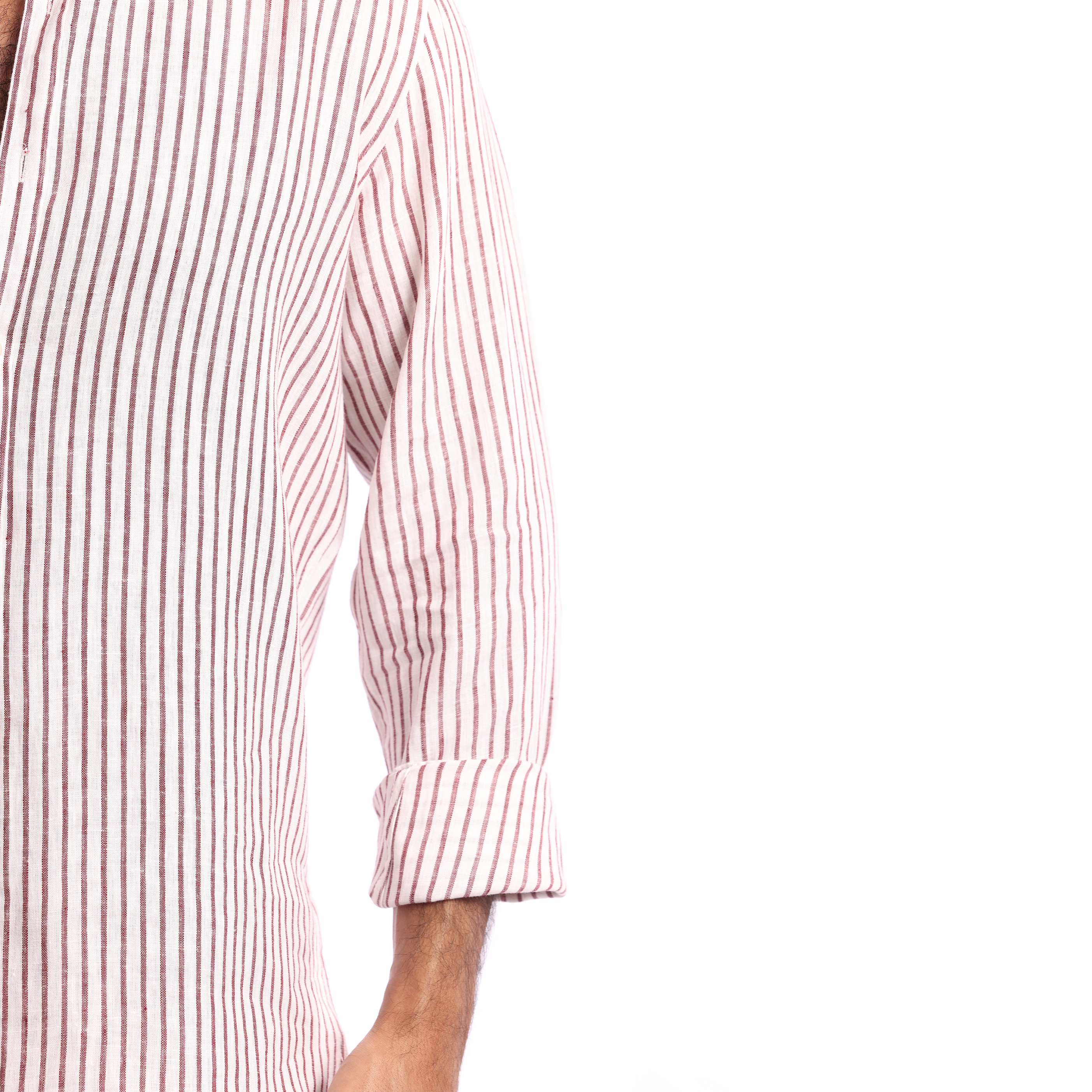 Dark Red*white Linen Shirt - MSH644 - nagahomme