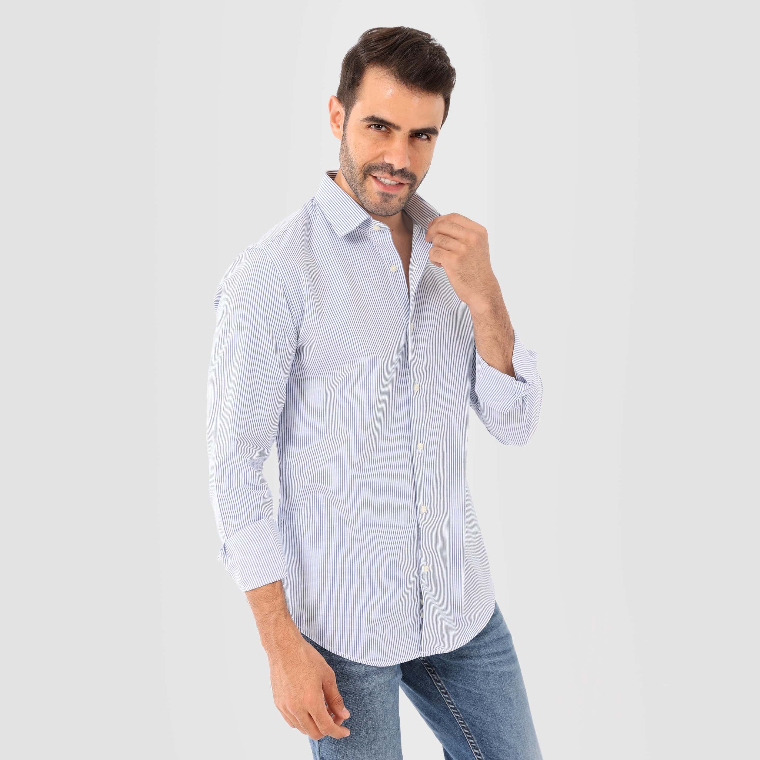 White*Light Blue Classic Shirt - MSH956 - Naga Homme