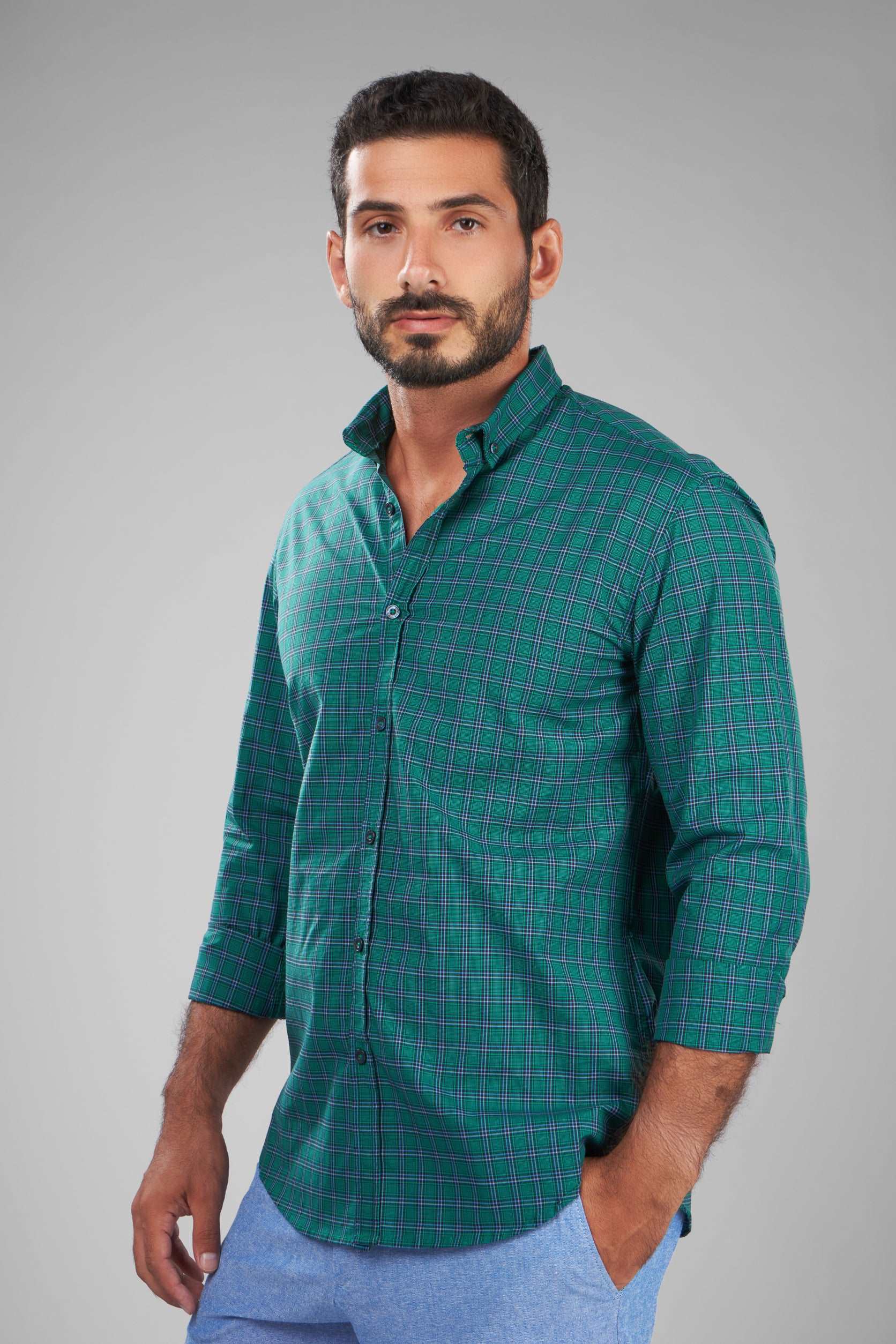 Green Checks Long Sleeve Shirt(591)