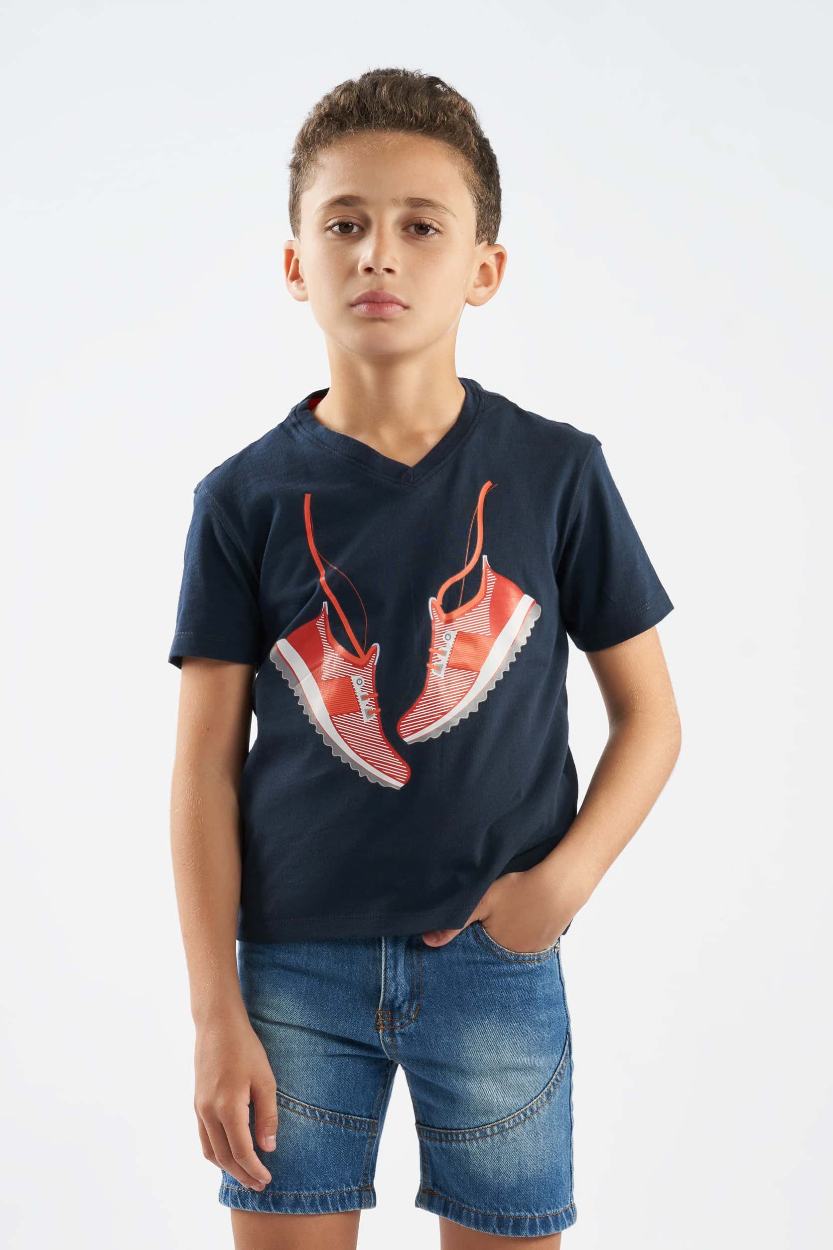 Boys V-neck Printed T-Shirts NAVY(23) - nagahomme