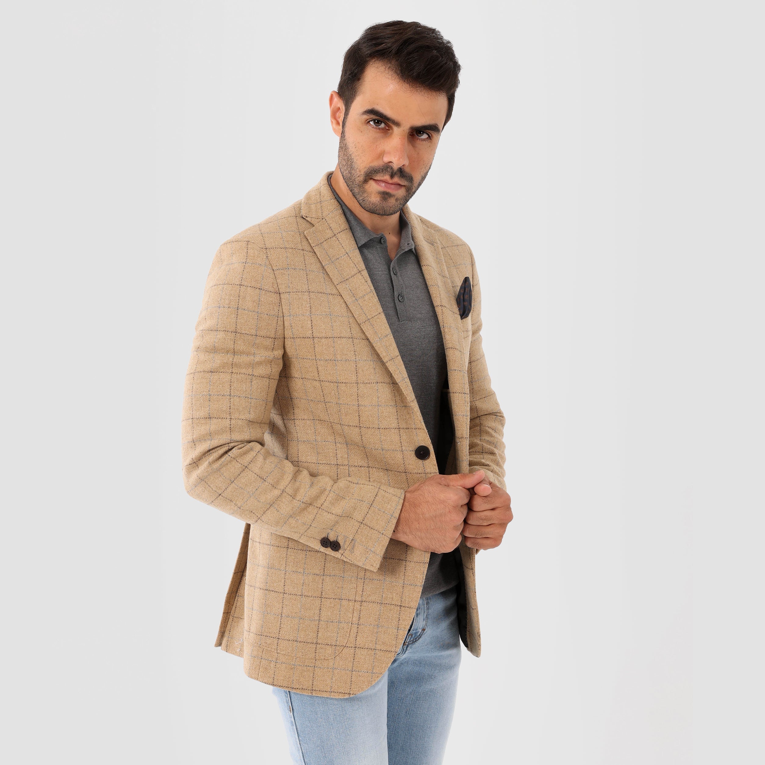 Checks Beige Blazer Jacket(391) - nagahomme