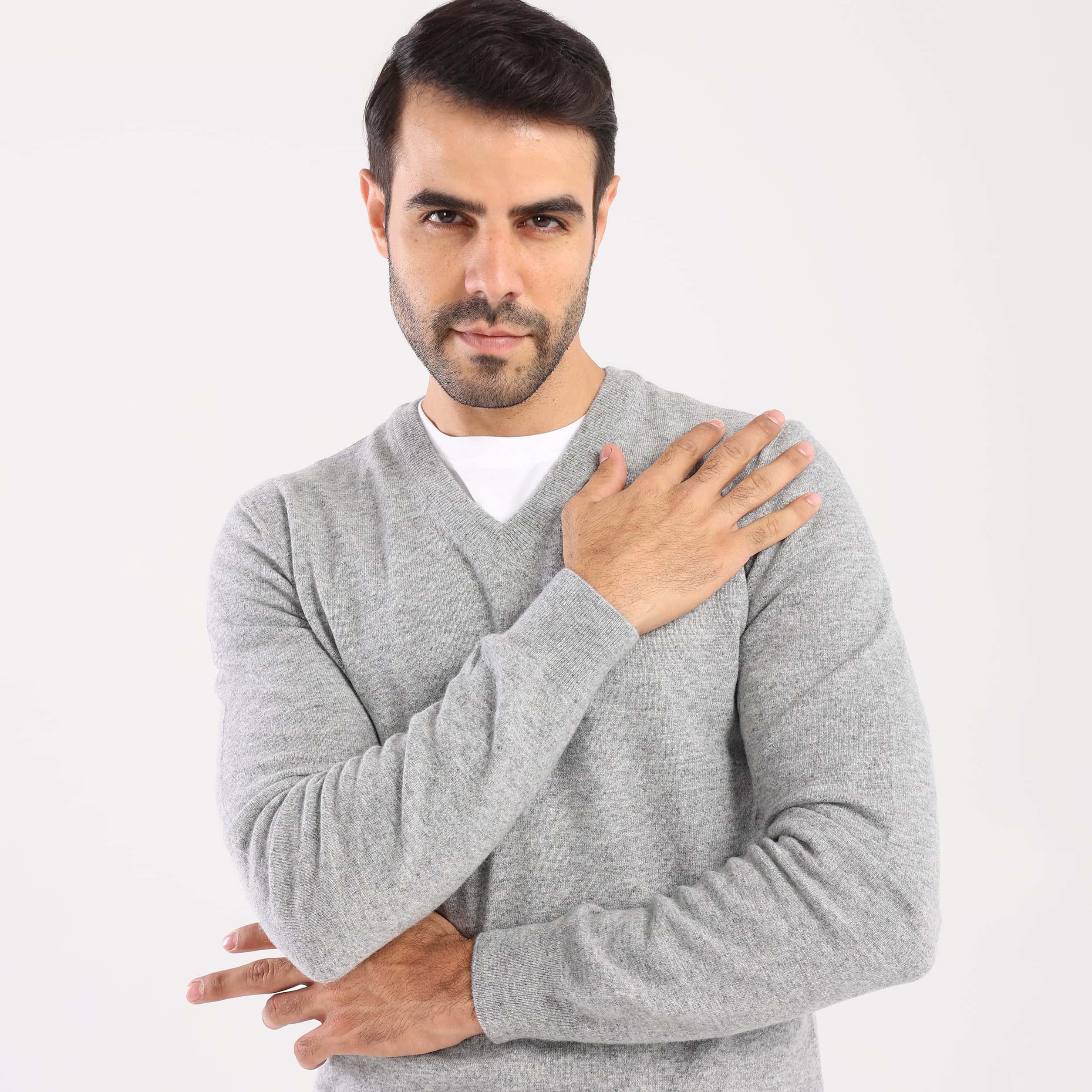 Grey V-Neck Pullover(13) - nagahomme