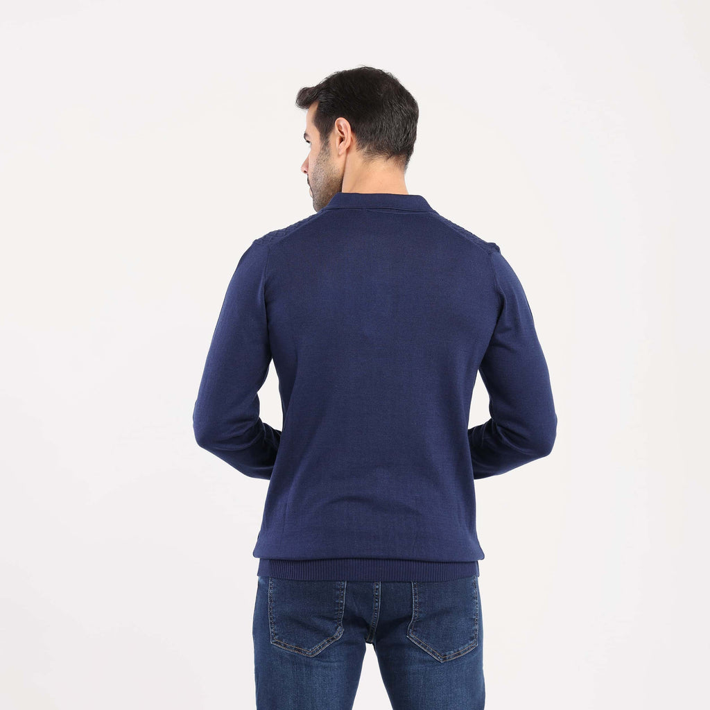 Navy Pullover Polo Cable Long Sleeve - MPLBSC-87 - nagahomme