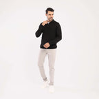 Black Pullover Polo Cable Long Sleeve - MPLBSC-87 - nagahomme