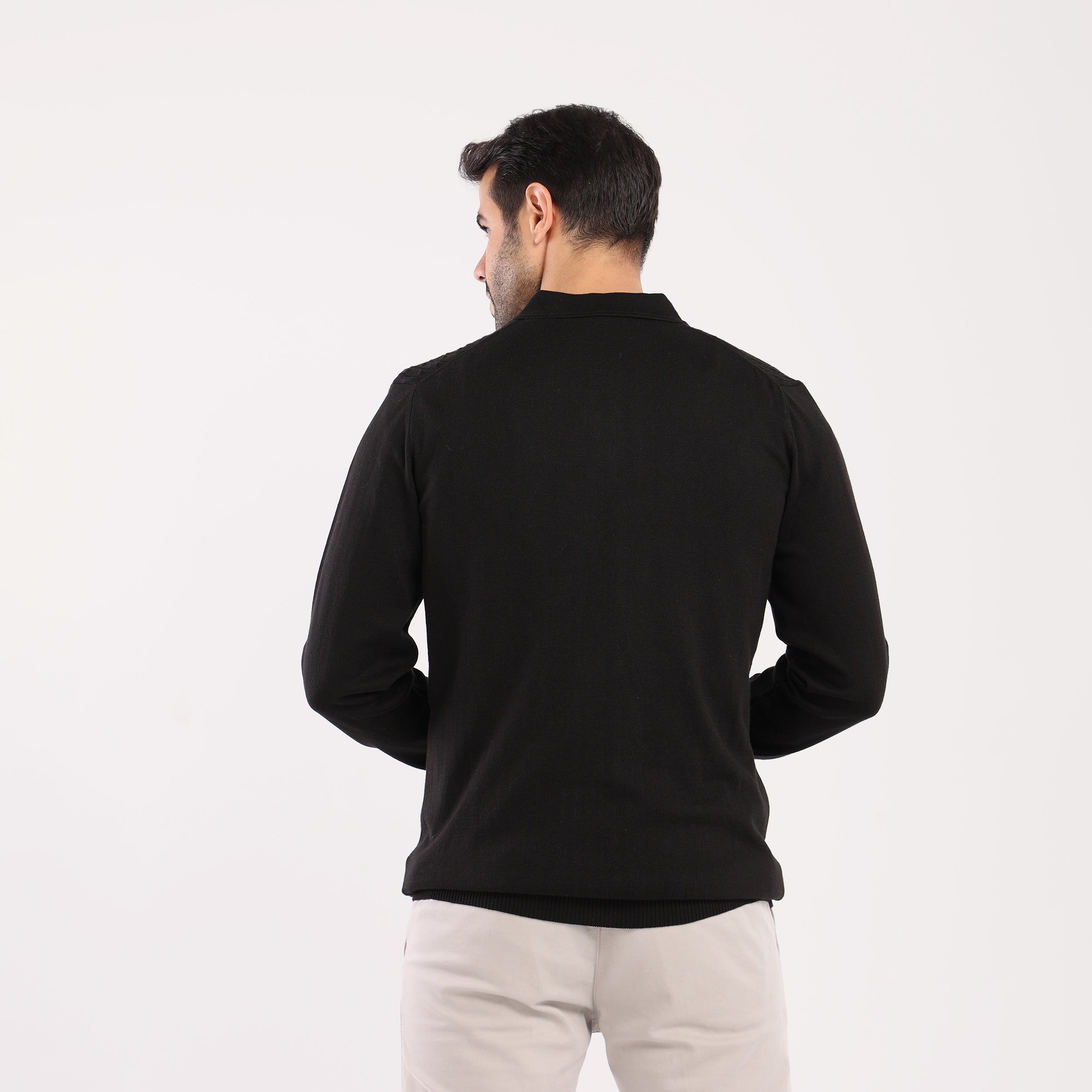 Black Pullover Polo Cable Long Sleeve - MPLBSC-87