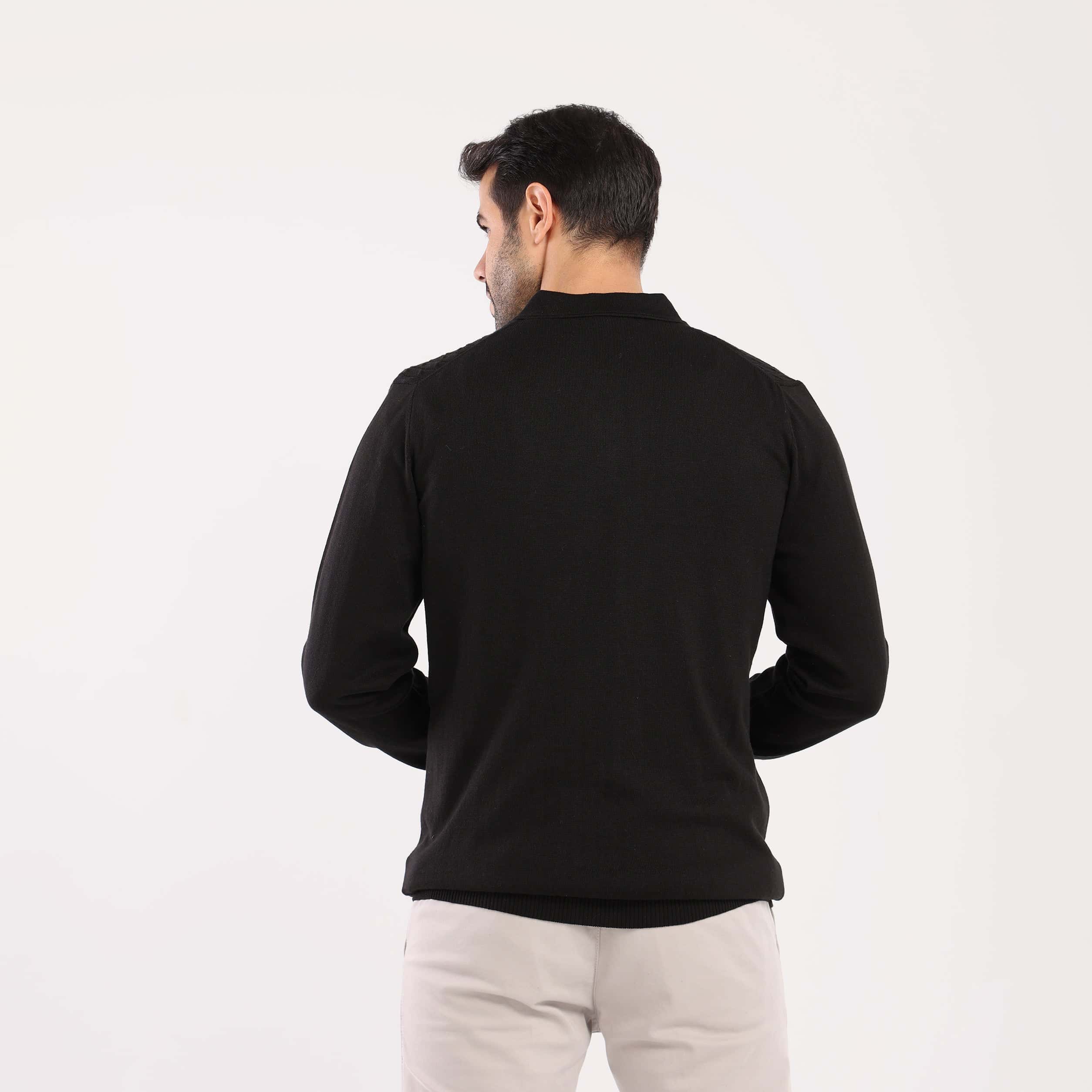 Black Pullover Polo Cable Long Sleeve - MPLBSC-87 - nagahomme