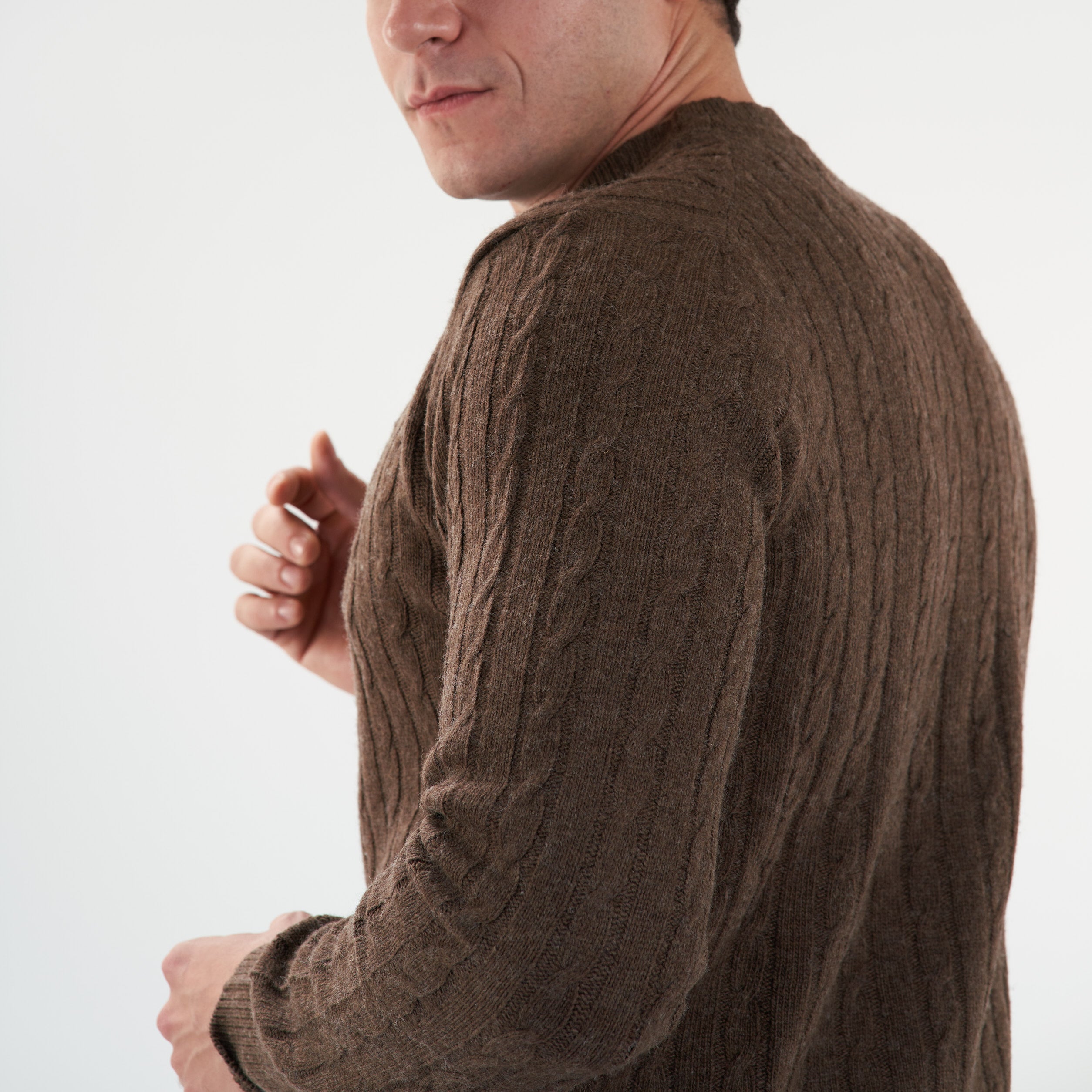 Brown Pullover Round Neck Cables(23)