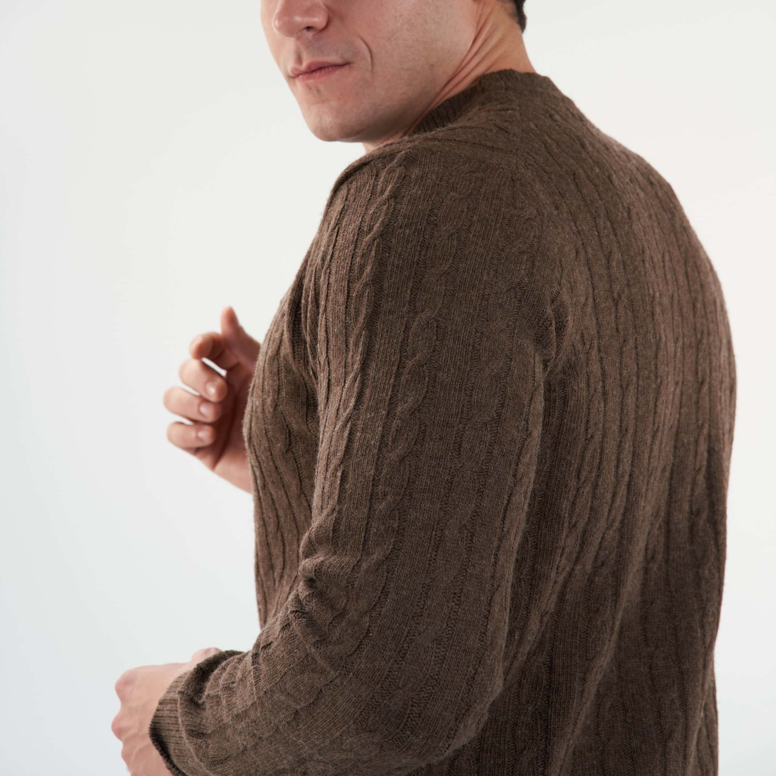 Brown Pullover Round Neck Cables(23) - nagahomme