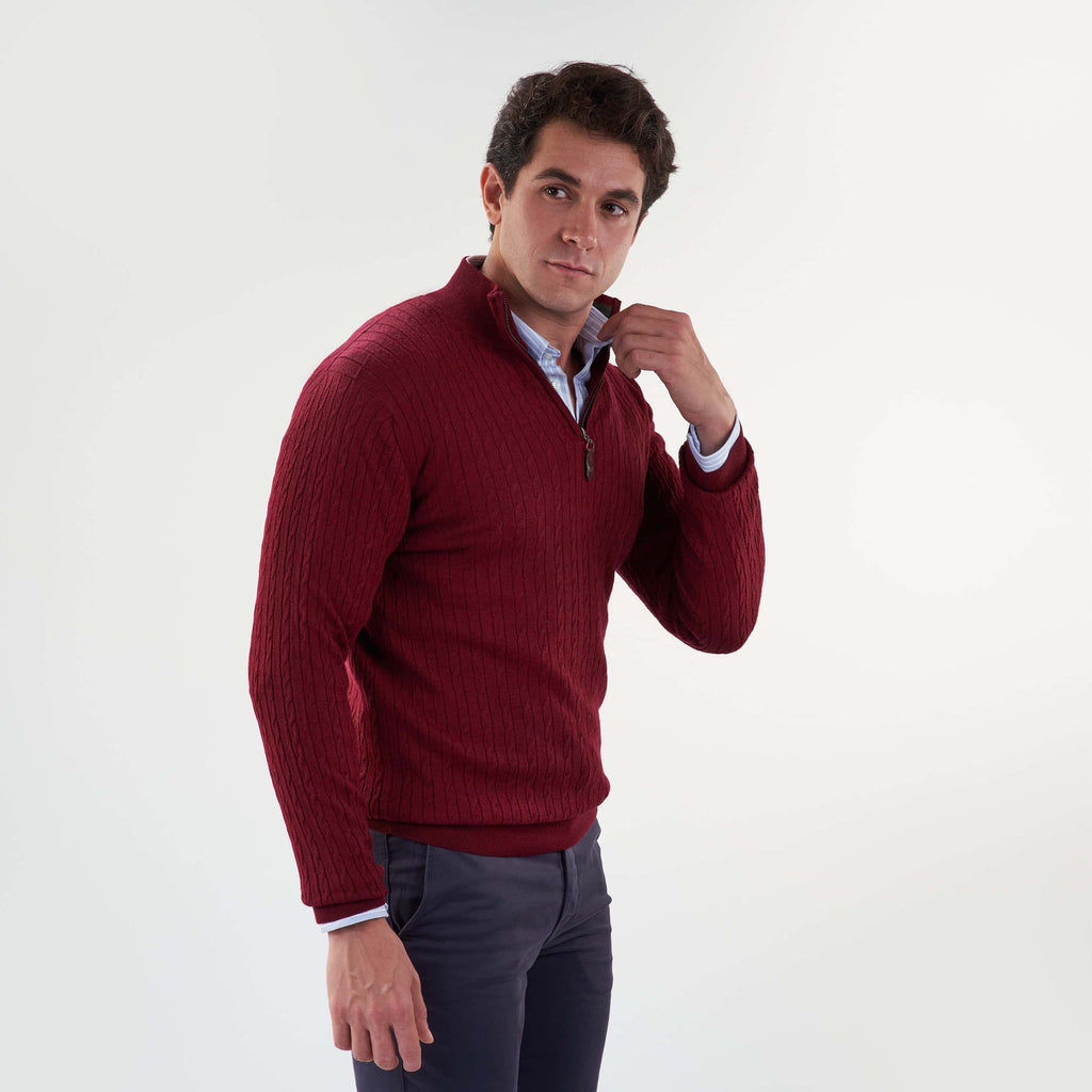 Dark Bordaux Pullover Mock Neck Cable(24) - nagahomme