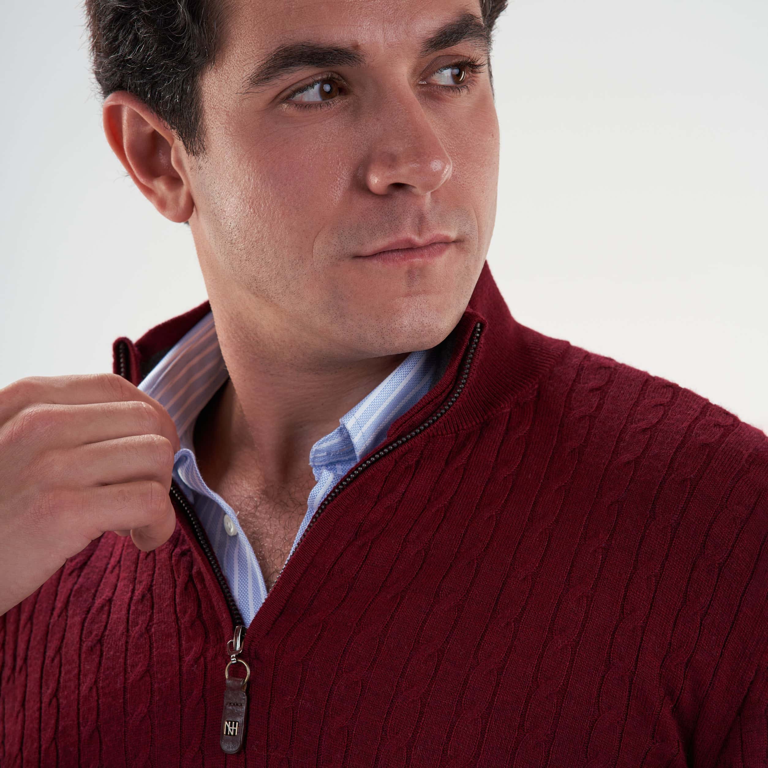 Dark Bordaux Pullover Mock Neck Cable(24) - nagahomme