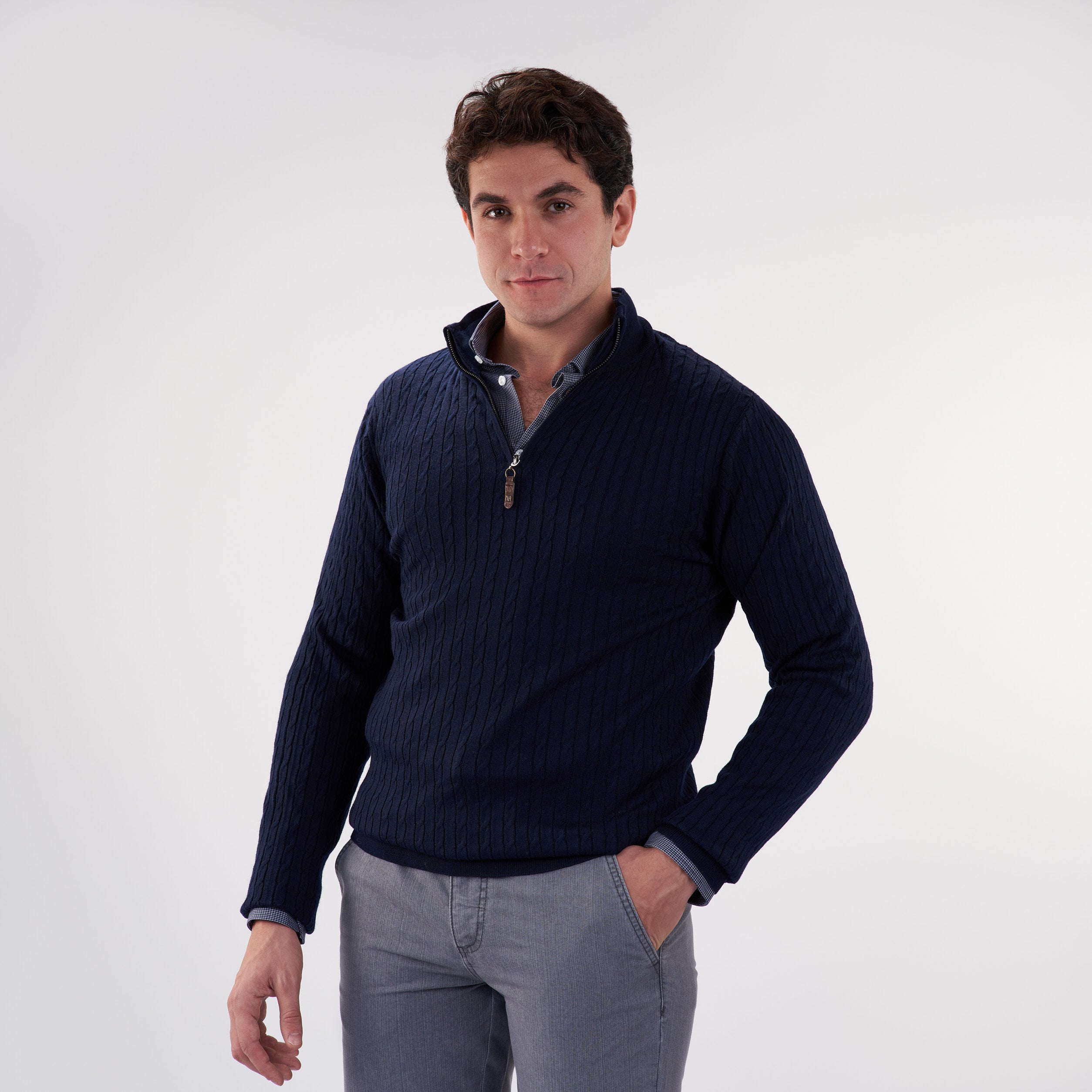 Navy Pullover Mock Neck Cable(24)
