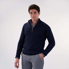 Navy Pullover Mock Neck Cable(24) - nagahomme