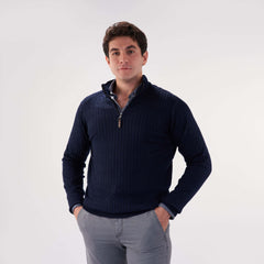Navy Pullover Mock Neck Cable(24) - nagahomme