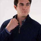 Navy Pullover Mock Neck Cable(24) - nagahomme