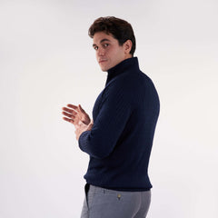 Navy Pullover Mock Neck Cable(24) - nagahomme