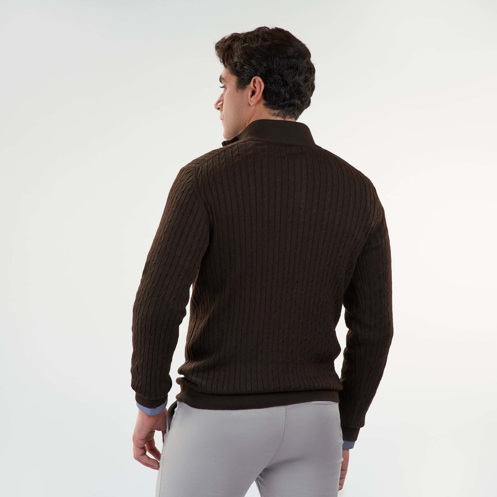 Brown Pullover Mock Neck Cable(24) - nagahomme