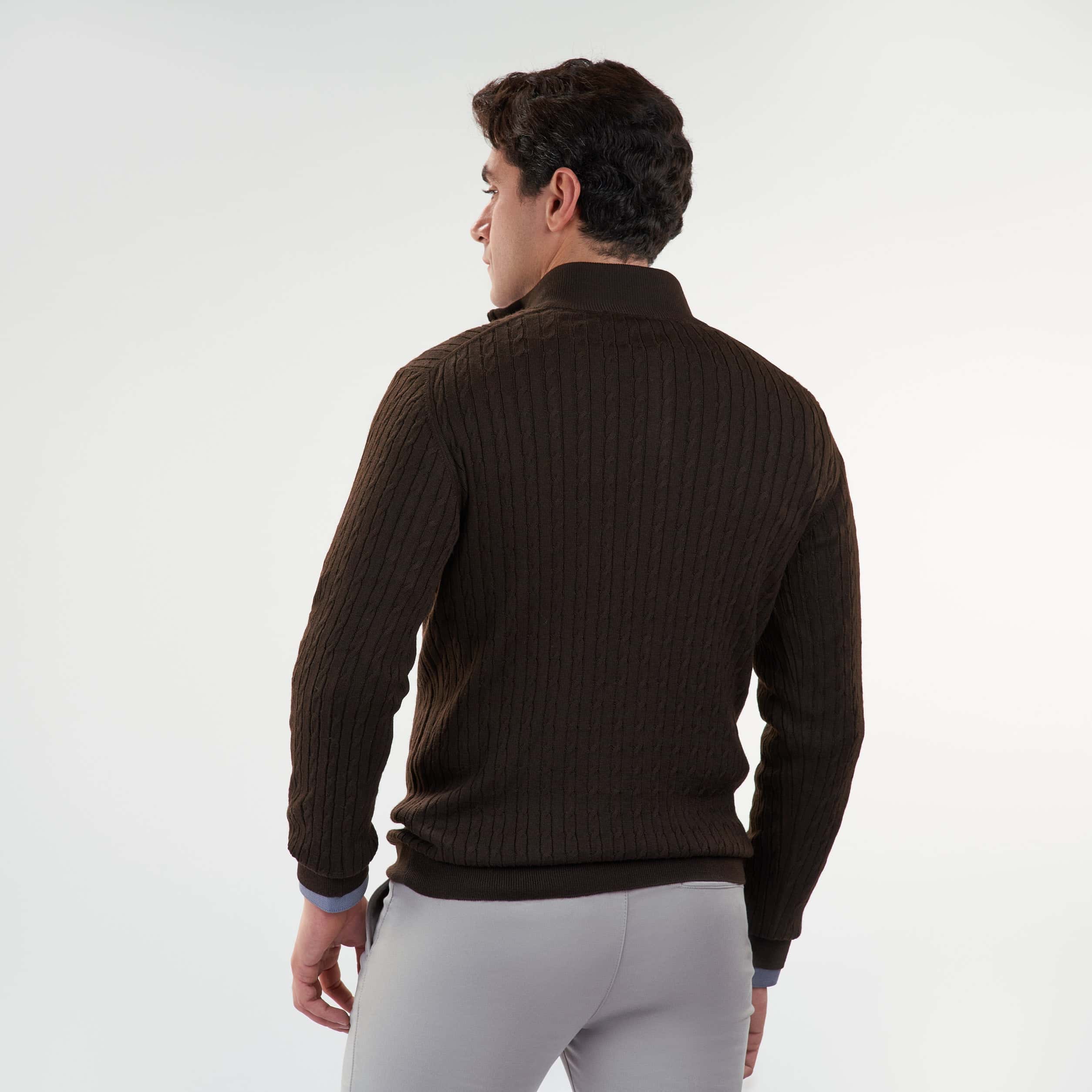 Brown Pullover Mock Neck Cable(24) - nagahomme