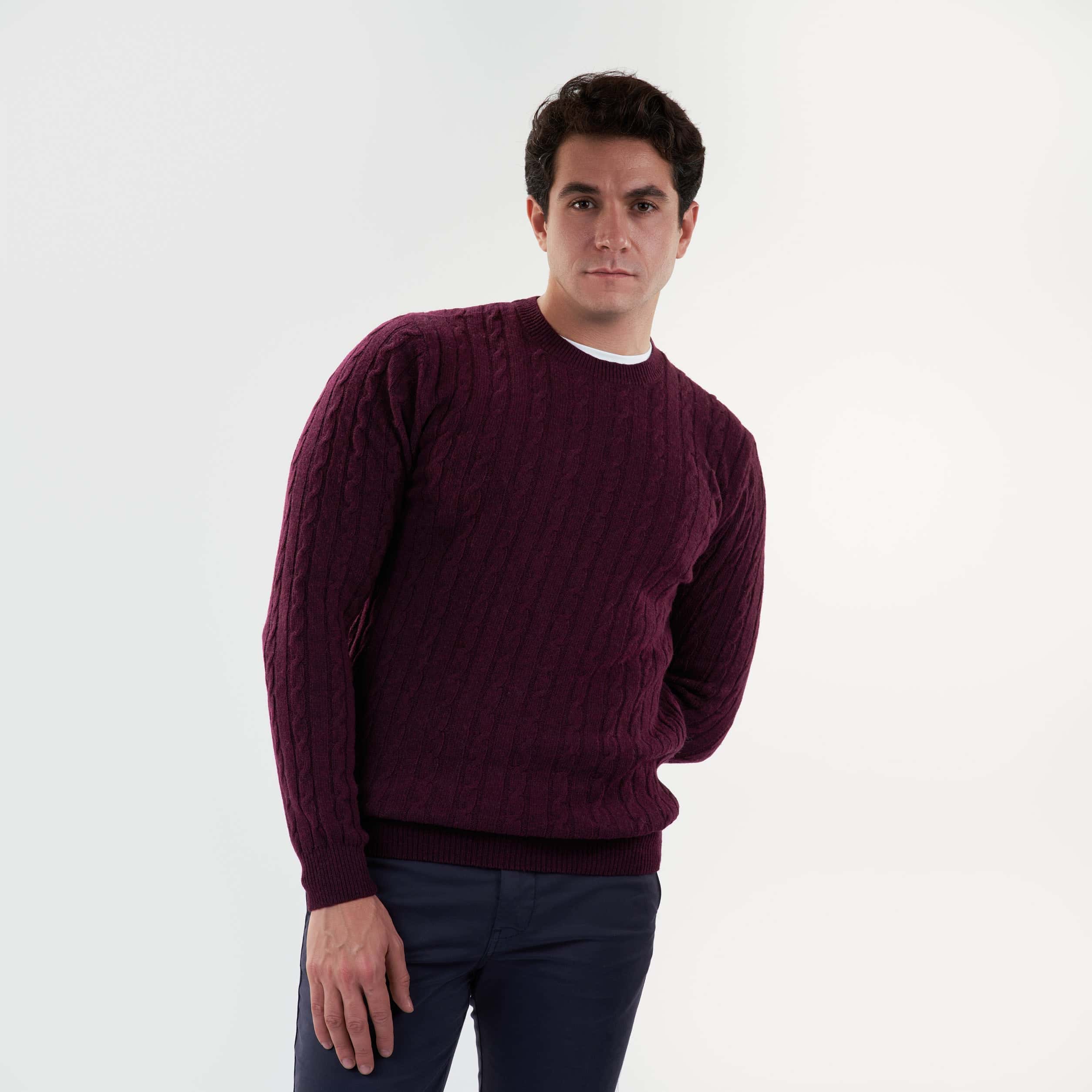 Burgandi Pullover Round Neck Cables(23) - nagahomme Main image