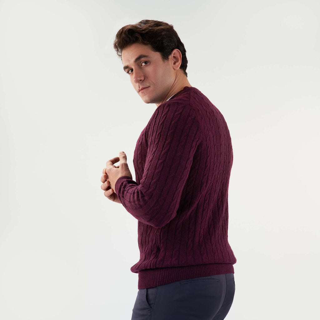 Burgandi Pullover Round Neck Cables(23) - nagahomme