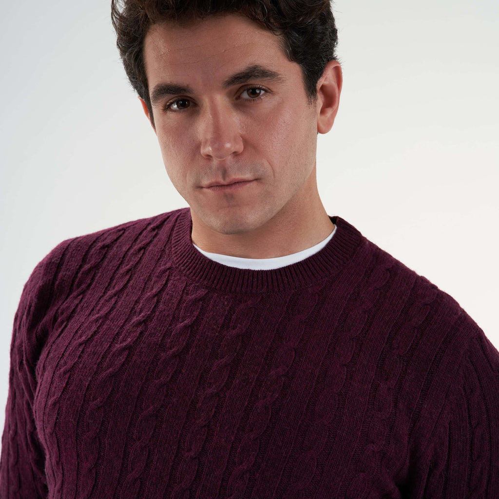 Burgandi Pullover Round Neck Cables(23) - nagahomme