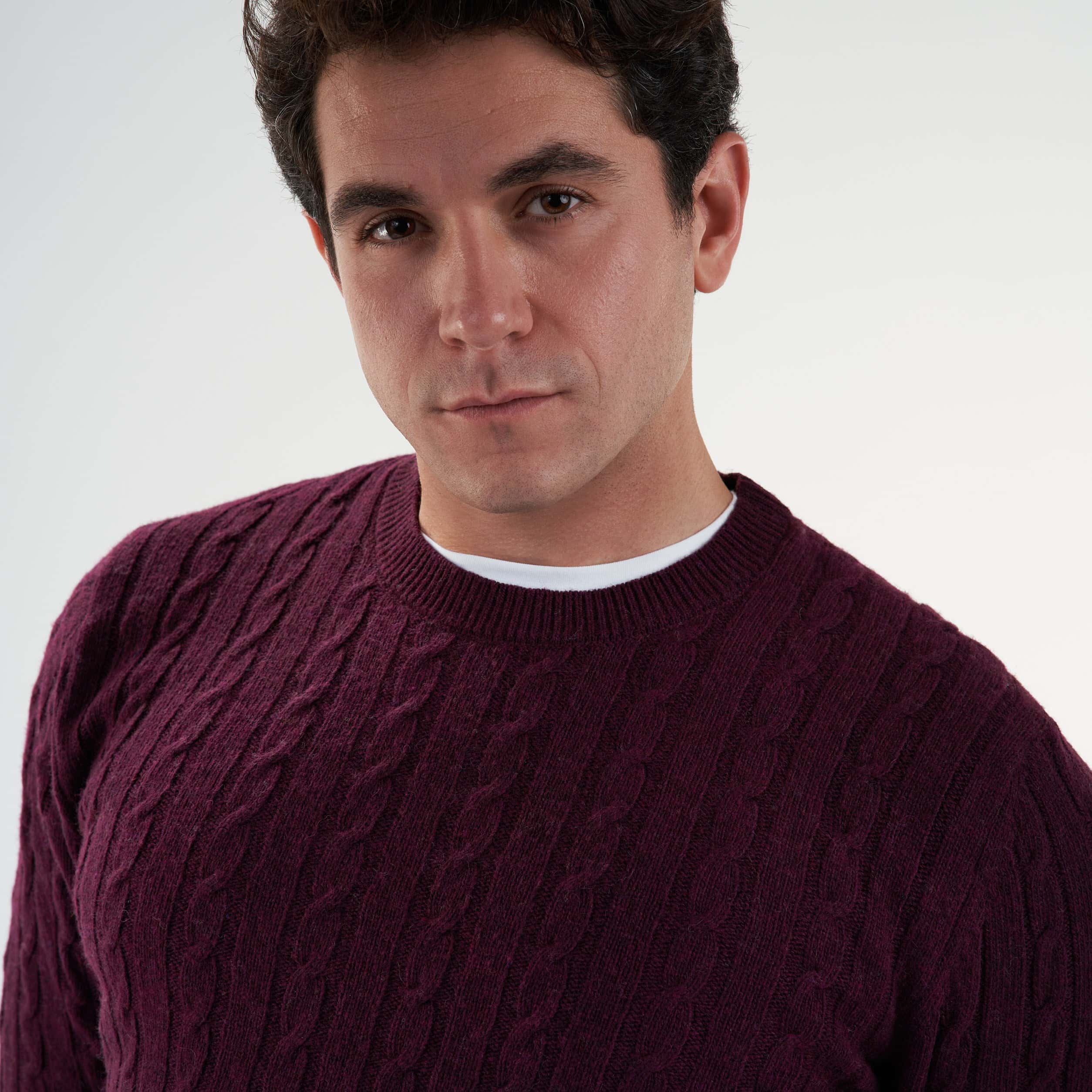 Burgandi Pullover Round Neck Cables(23) - nagahomme