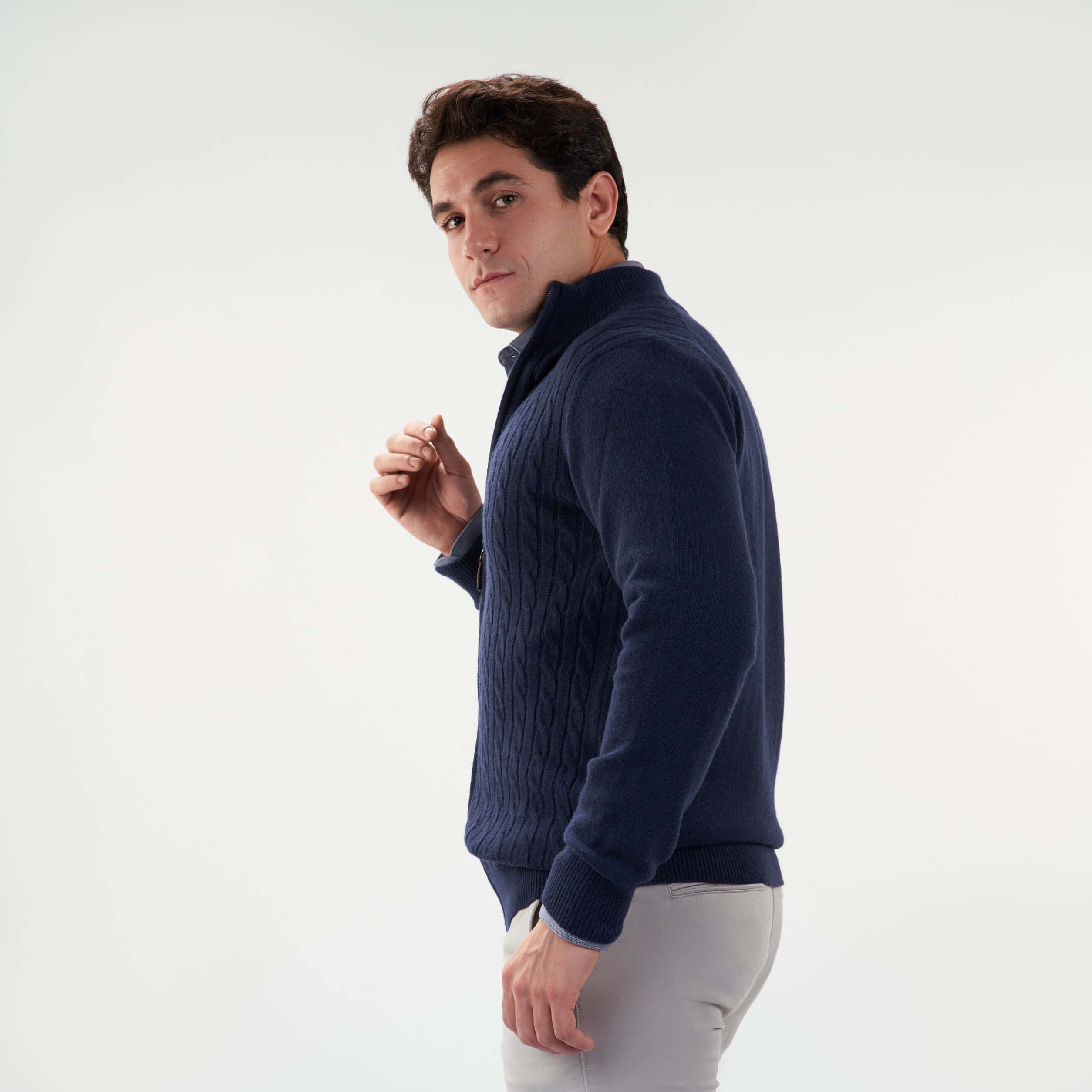 Navy Pullover-Jacket Zipper Cable(11) - nagahomme